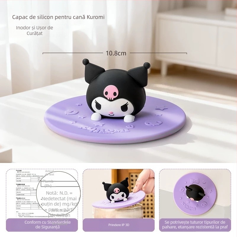 Capac din silicon alimentar Sanrio Hello Kitty, universal, rotund, design drăguț pentru pahare din sticlă