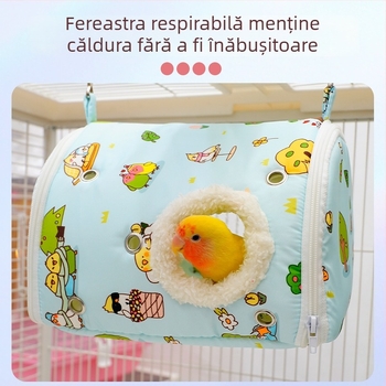 Cuib portabil pentru papagal, cu cuib din bumbac cald, transport exterior rezistent la vânt pentru animale de dimensiuni mici