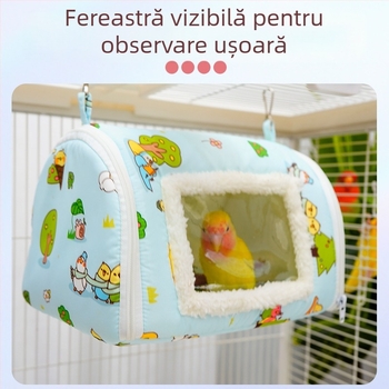 Cuib portabil pentru papagal, cu cuib din bumbac cald, transport exterior rezistent la vânt pentru animale de dimensiuni mici