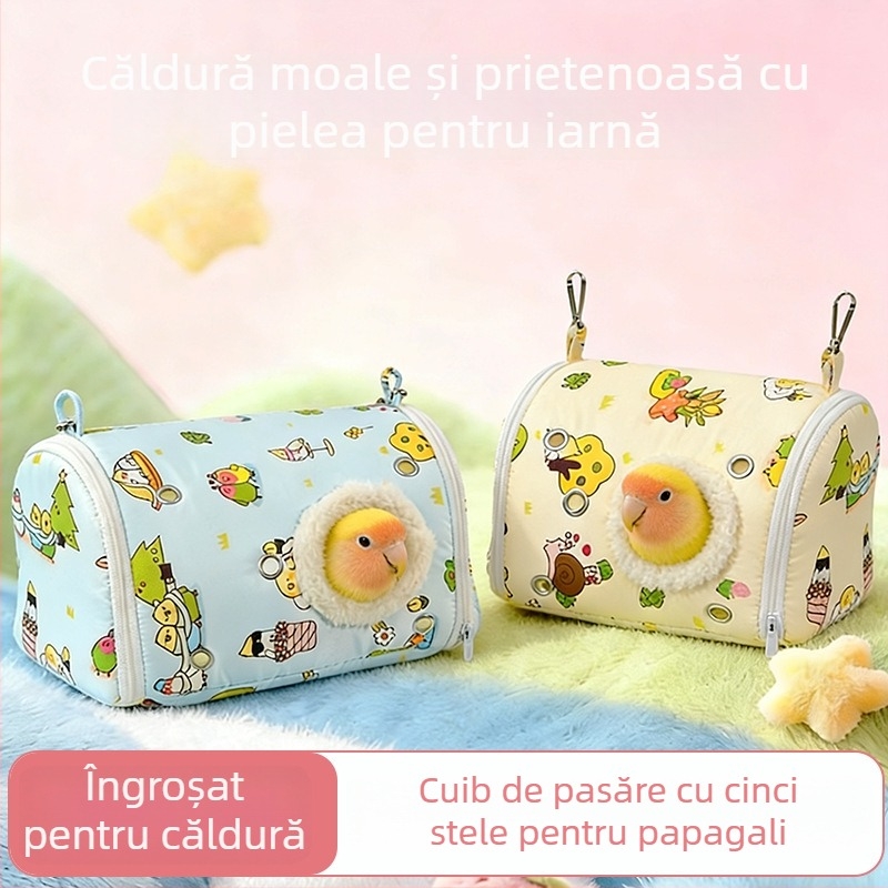 Cuib portabil pentru papagal, cu cuib din bumbac cald, transport exterior rezistent la vânt pentru animale de dimensiuni mici