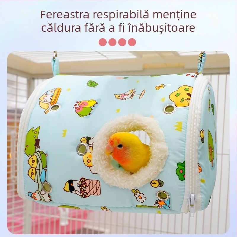 Cuib portabil pentru papagal, cu cuib din bumbac cald, transport exterior rezistent la vânt pentru animale de dimensiuni mici