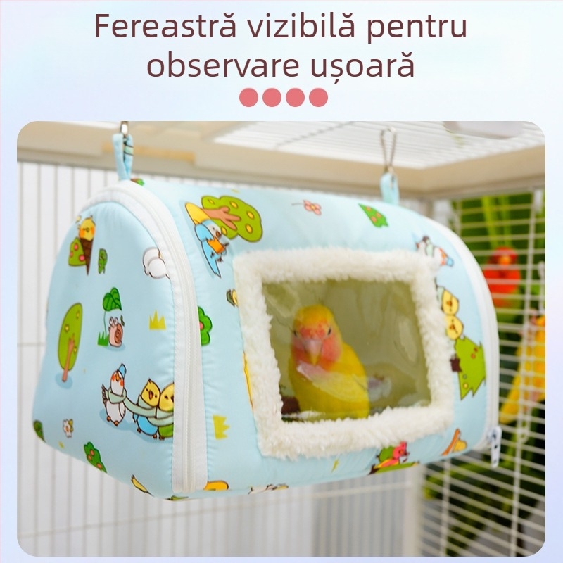 Cuib portabil pentru papagal, cu cuib din bumbac cald, transport exterior rezistent la vânt pentru animale de dimensiuni mici