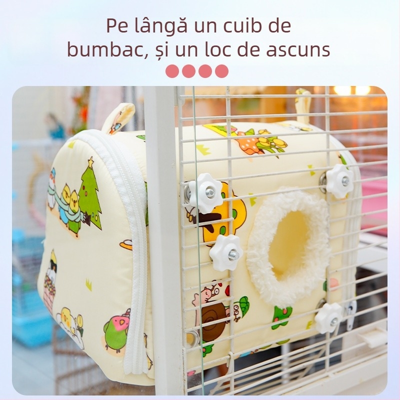Cuib portabil pentru papagal, cu cuib din bumbac cald, transport exterior rezistent la vânt pentru animale de dimensiuni mici
