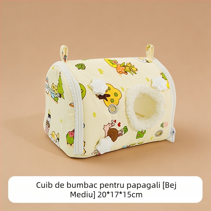 Cuib portabil pentru papagal, cu cuib din bumbac cald, transport exterior rezistent la vânt pentru animale de dimensiuni mici