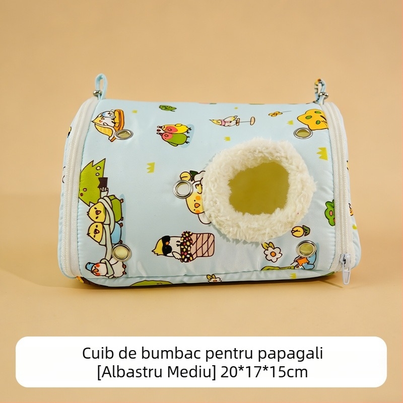 Cuib portabil pentru papagal, cu cuib din bumbac cald, transport exterior rezistent la vânt pentru animale de dimensiuni mici