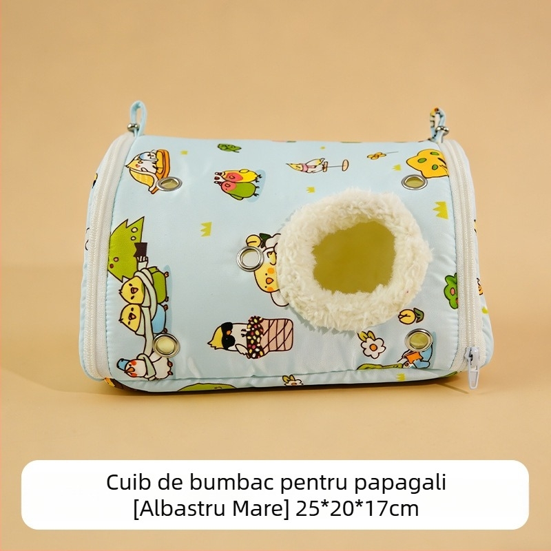 Cuib portabil pentru papagal, cu cuib din bumbac cald, transport exterior rezistent la vânt pentru animale de dimensiuni mici