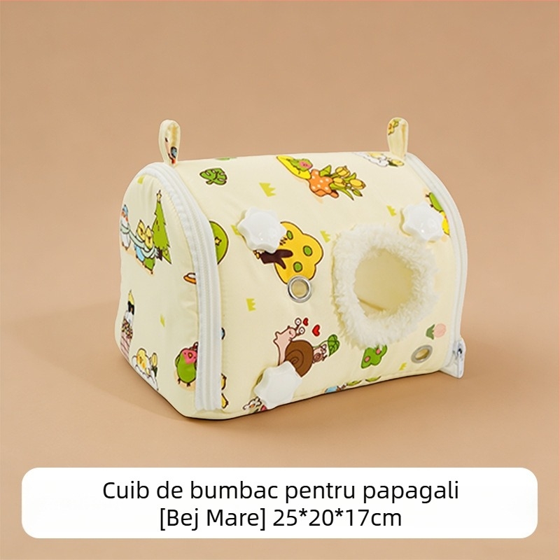 Cuib portabil pentru papagal, cu cuib din bumbac cald, transport exterior rezistent la vânt pentru animale de dimensiuni mici