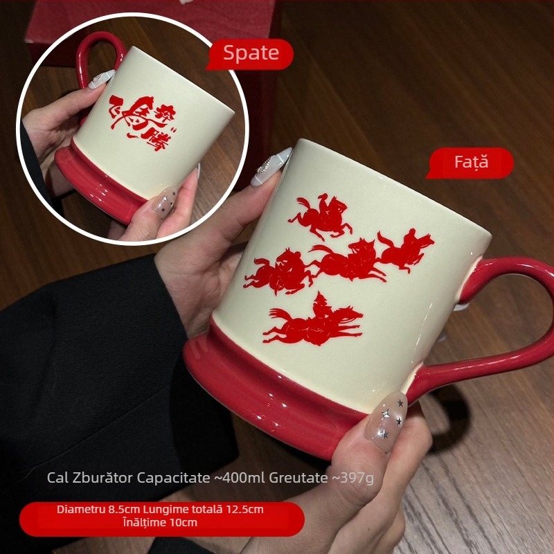 Ceașcă ceramică pentru Anul Calului, cadou creativ și original de Anul Nou, suvenir practic