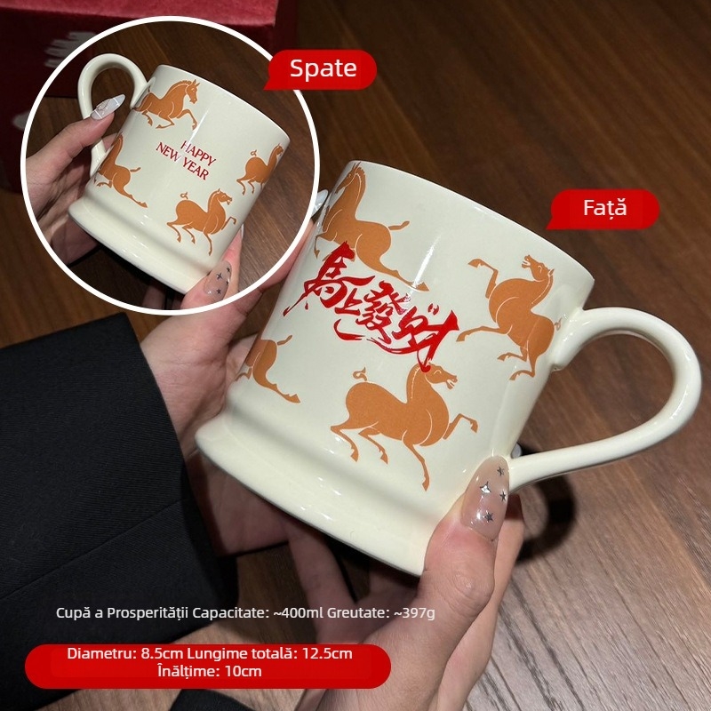 Ceașcă ceramică pentru Anul Calului, cadou creativ și original de Anul Nou, suvenir practic