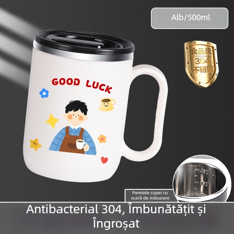 Cană termo din oțel inoxidabil cu capac și mâner, capacitate mare pentru cafea sau apă, pentru birou