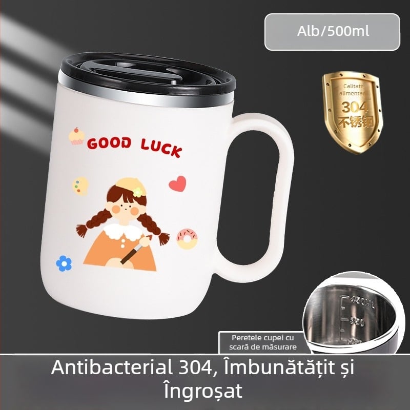 Cană termo din oțel inoxidabil cu capac și mâner, capacitate mare pentru cafea sau apă, pentru birou
