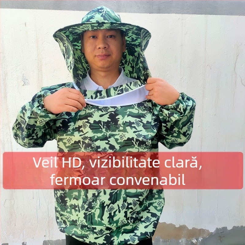 Set complet de protecție pentru apicultură, costum respirabil, jachetă camuflată pentru jumătate de corp, pălărie de apicultor și unelte de apicultură