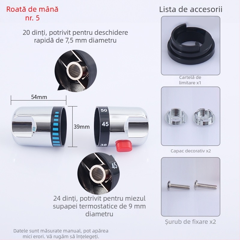 Manivelă electroplacată pentru reparații la robinetele de baie, dimensiuni variate