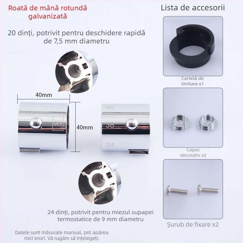 Manivelă electroplacată pentru reparații la robinetele de baie, dimensiuni variate
