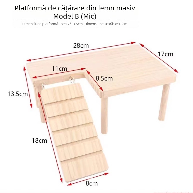 Platformă din lemn pentru hamsteri, masă de decor cu două niveluri, scări și adăpost pentru hamsteri