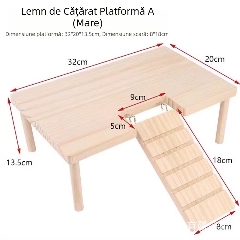 Platformă din lemn pentru hamsteri, masă de decor cu două niveluri, scări și adăpost pentru hamsteri