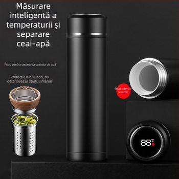 Ceașcă izolantă de înaltă calitate cu inserție ceramică și separare ceai-apă, oțel inoxidabil 316, cadou de afaceri