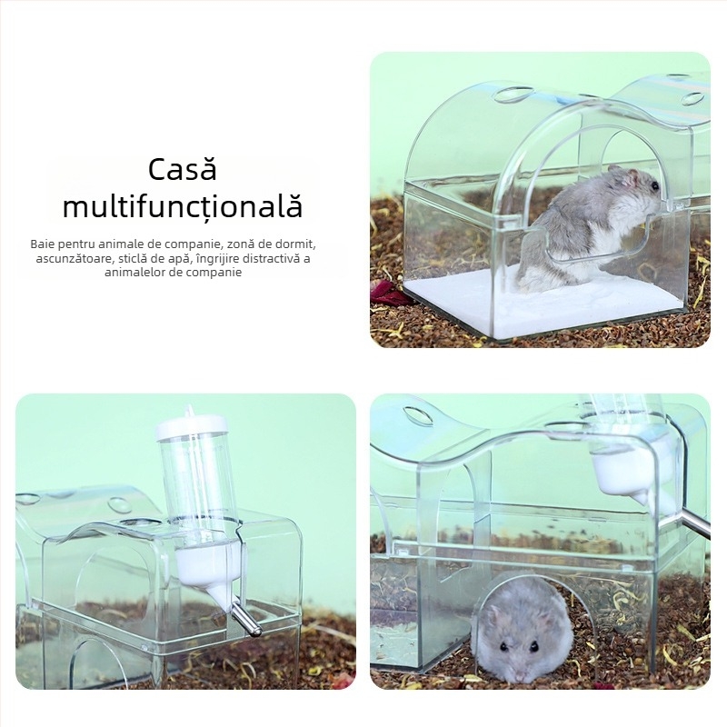 Cuib pentru hamster cu mai multe încăperi, labirint și căsuță din lemn