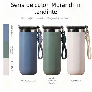 Ceșcă de cafea din oțel inoxidabil cu curea, izolată, design drept, stil modern, portabil pentru sport