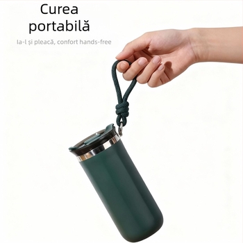 Ceșcă de cafea din oțel inoxidabil cu curea, izolată, design drept, stil modern, portabil pentru sport