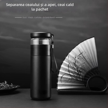 Termos de ceai cu compartiment de separare, izolație, interior din oțel inoxidabil 316, exterior din oțel inoxidabil 201, cutie cadou