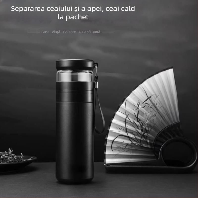 Termos de ceai cu compartiment de separare, izolație, interior din oțel inoxidabil 316, exterior din oțel inoxidabil 201, cutie cadou