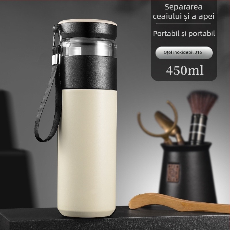 Termos de ceai cu compartiment de separare, izolație, interior din oțel inoxidabil 316, exterior din oțel inoxidabil 201, cutie cadou