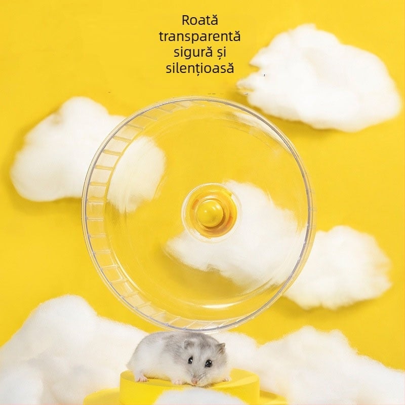Roata de alergare transparentă pentru hamster, ax silențios, pentru hamsterul auriu, 17 cm