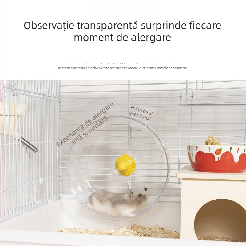 Roata de alergare transparentă pentru hamster, ax silențios, pentru hamsterul auriu, 17 cm