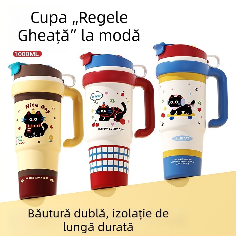 Cană termos din oțel inoxidabil 316, capacitate mare, izolație în vid, portabilă cu mâner