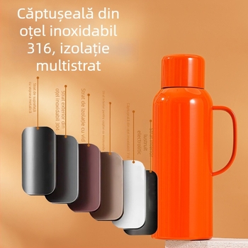 Ceainic izolat din oțel inoxidabil 316, pereți dubli cu vid, capacitate mare, compartiment pentru ceai, portabil cu mâner