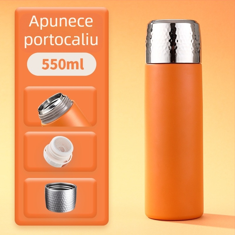 Ceșă de ceai din oțel inoxidabil 316 cu capac texturat – separare ceai-apă și izolație în vid, cadou de afaceri