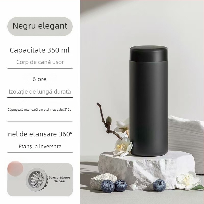 Cana termică din oțel inoxidabil 316 pentru femei, dimensiune de buzunar, aspect drăguț și minimalist, cană de apă portabilă, capacitate mică