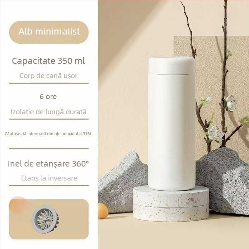 Cana termică din oțel inoxidabil 316 pentru femei, dimensiune de buzunar, aspect drăguț și minimalist, cană de apă portabilă, capacitate mică