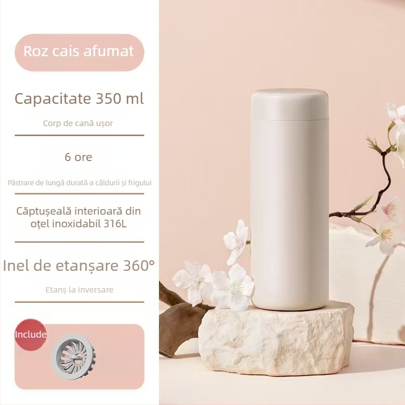 Cana termică din oțel inoxidabil 316 pentru femei, dimensiune de buzunar, aspect drăguț și minimalist, cană de apă portabilă, capacitate mică