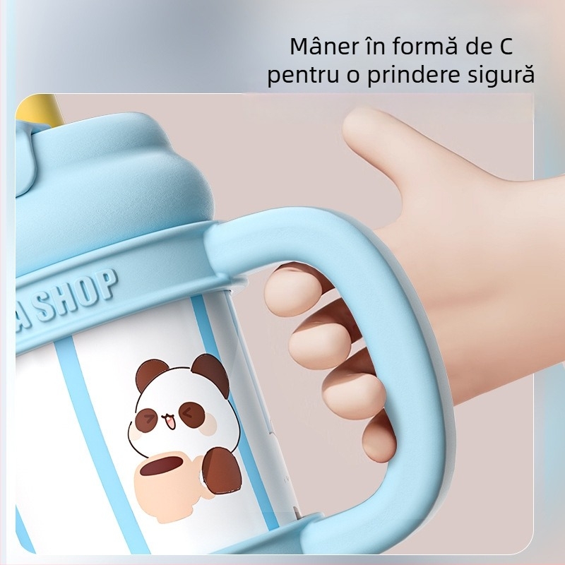 Cupă termoizolantă din oțel inoxidabil 316, design desen animat, capacitate mare, portabilă, cu paiuri duble