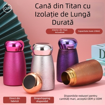 Căniță mini cu acoperire de titan, în formă de ciupercă, senzor inteligent de temperatură, cană portabilă cu pereți dubli izolați în vid