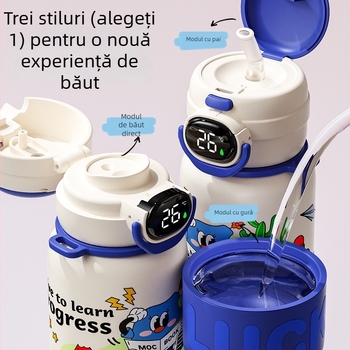 Cană termică pentru copii cu afișaj de temperatură, pentru fetițe în grădiniță, cu pai, design desen animat