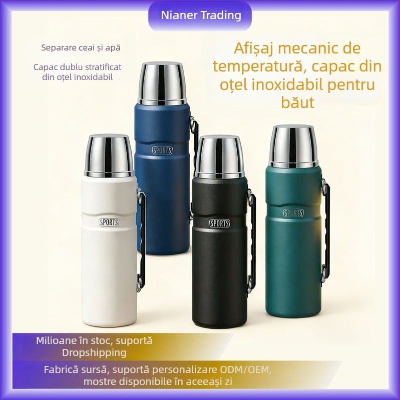 Cană termos din oțel inoxidabil 316 cu mâner, pentru călătorii