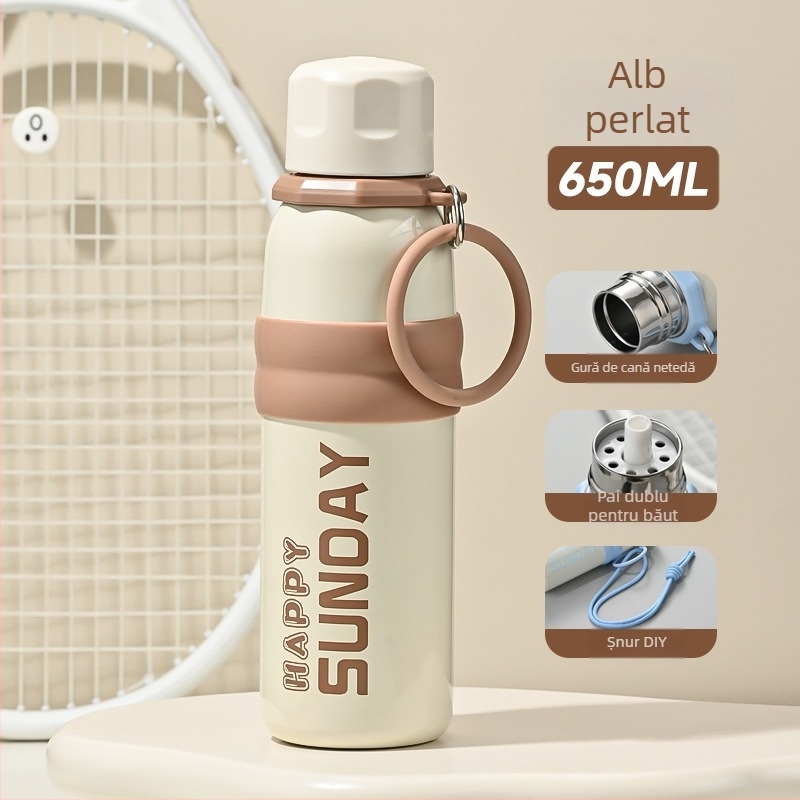 Termos sport din oțel inoxidabil 316, izolație vid, capacitate mare, portabil, cu pai