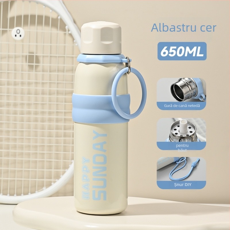Termos sport din oțel inoxidabil 316, izolație vid, capacitate mare, portabil, cu pai