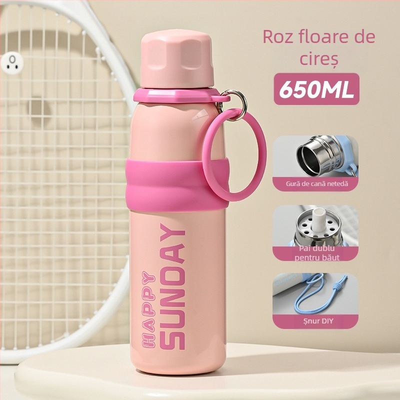 Termos sport din oțel inoxidabil 316, izolație vid, capacitate mare, portabil, cu pai