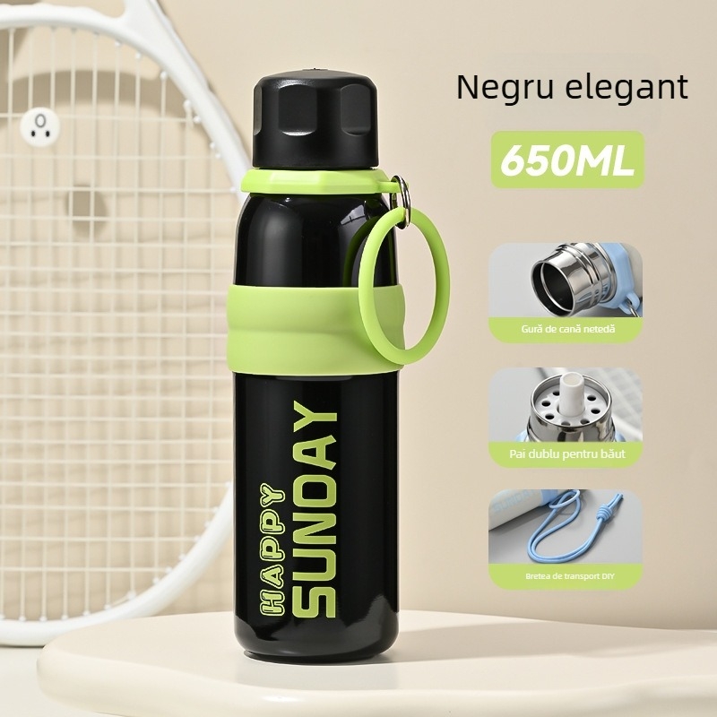 Termos sport din oțel inoxidabil 316, izolație vid, capacitate mare, portabil, cu pai