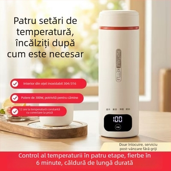 Cana electrică portabilă pentru apă fierbinte, izolație integrată, din oțel inoxidabil, compactă pentru birou și călătorii
