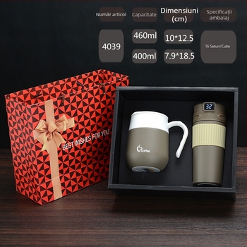 Termos din oțel inoxidabil cu afișaj al temperaturii, cană de cafea portabilă pentru mașină și birou, unisex, set stilat
