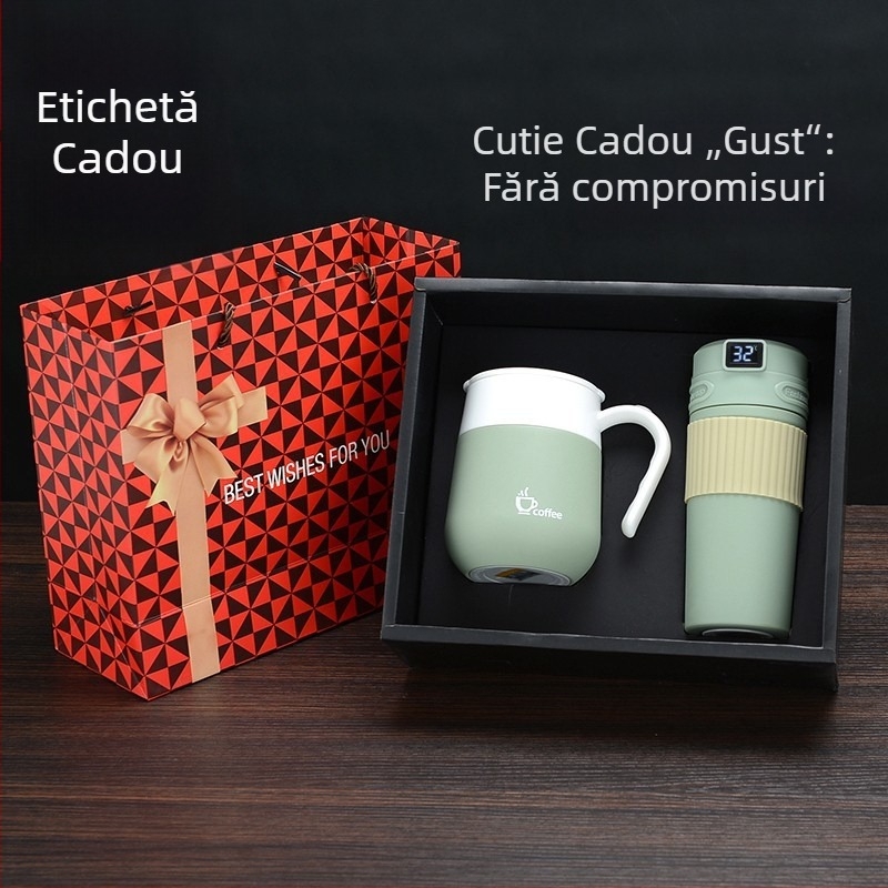 Termos din oțel inoxidabil cu afișaj al temperaturii, cană de cafea portabilă pentru mașină și birou, unisex, set stilat