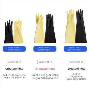 Mănuși industriale din latex Friends, rezistente la acizi și baze, negre și galbene, căptușite cu nailon, antialunecare