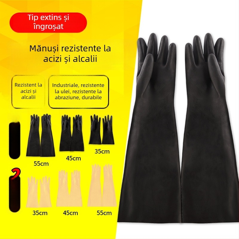 Mănuși industriale din latex Friends, rezistente la acizi și baze, negre și galbene, căptușite cu nailon, antialunecare