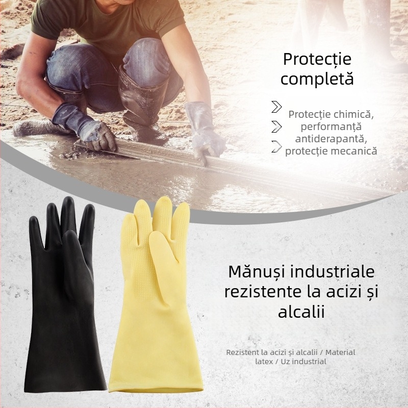Mănuși industriale din latex Friends, rezistente la acizi și baze, negre și galbene, căptușite cu nailon, antialunecare