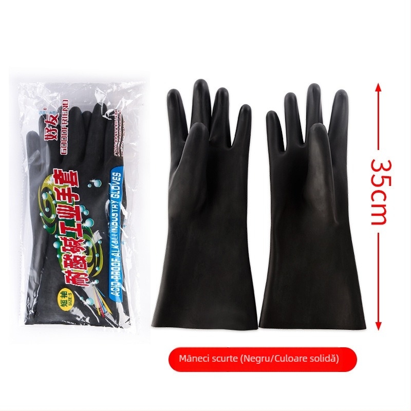 Mănuși industriale din latex Friends, rezistente la acizi și baze, negre și galbene, căptușite cu nailon, antialunecare